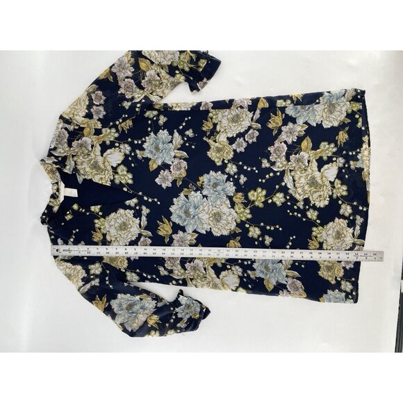 H&M Women's Blue Floral Shift Dress Split Neck  Boho Flaws See Photos Size 10 - Picture 15 of 15